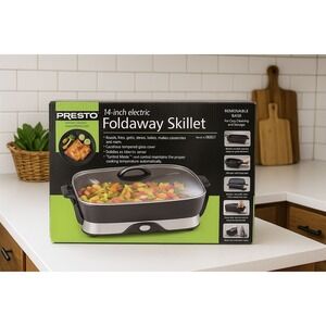 Presto 16-Inch Electric Foldaway Skillet With Tempered Glass Lid & Removable Bas